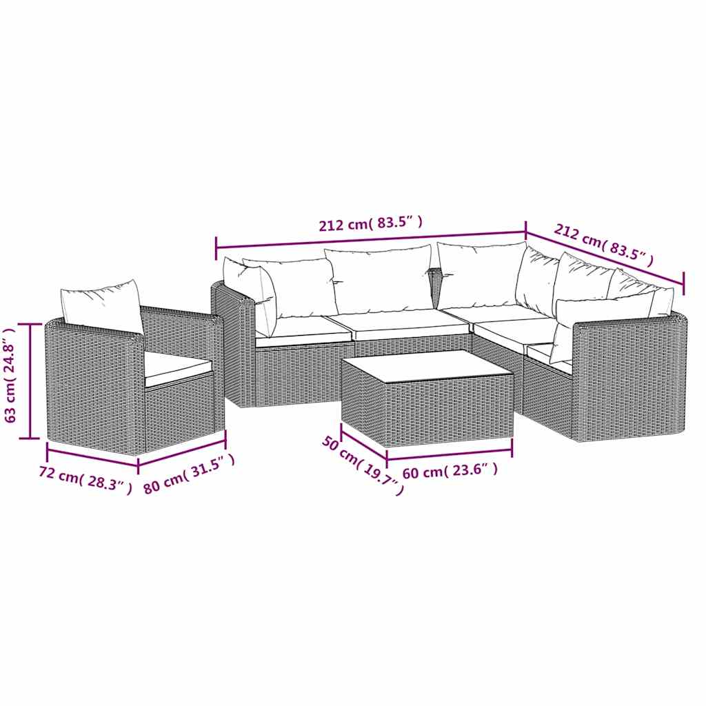 Σαλόνι Κήπου 7 Τεμαχίων Μαύρο από Συνθετικό Ρατάν με Μαξιλάρια