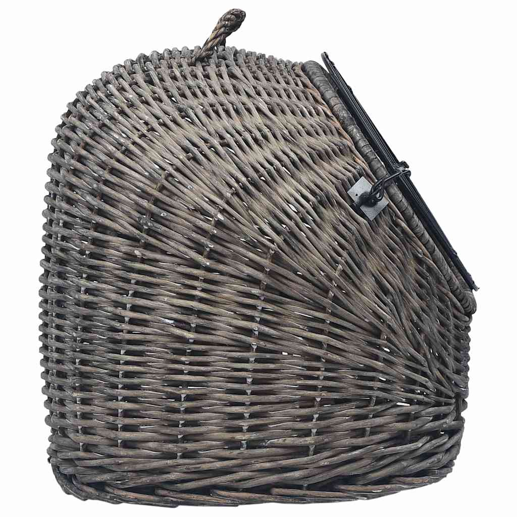 Καλάθι Μεταφοράς Γάτας Γκρι 45x35x35 εκ. από Φυσικό Ξύλο Ιτιάς