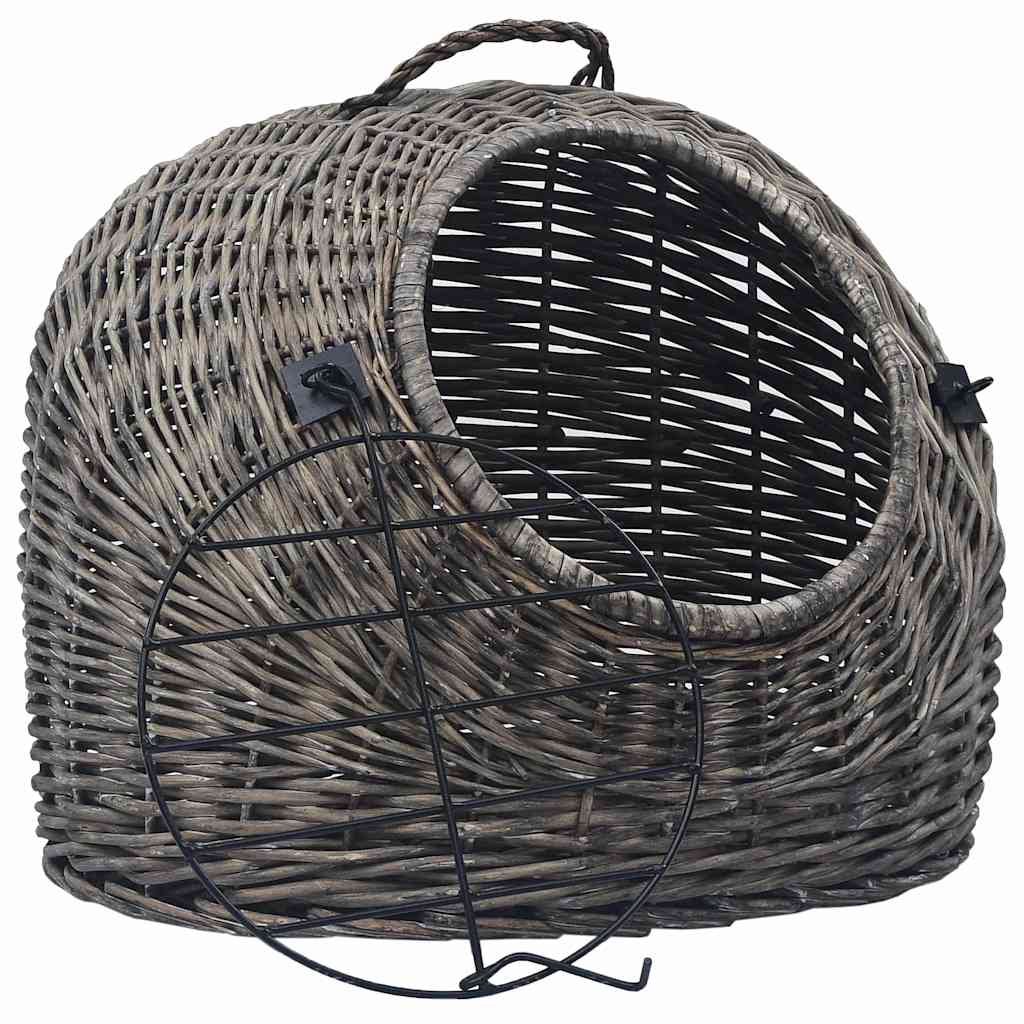 Καλάθι Μεταφοράς Γάτας Γκρι 60x45x45 εκ. από Φυσικό Ξύλο Ιτιάς