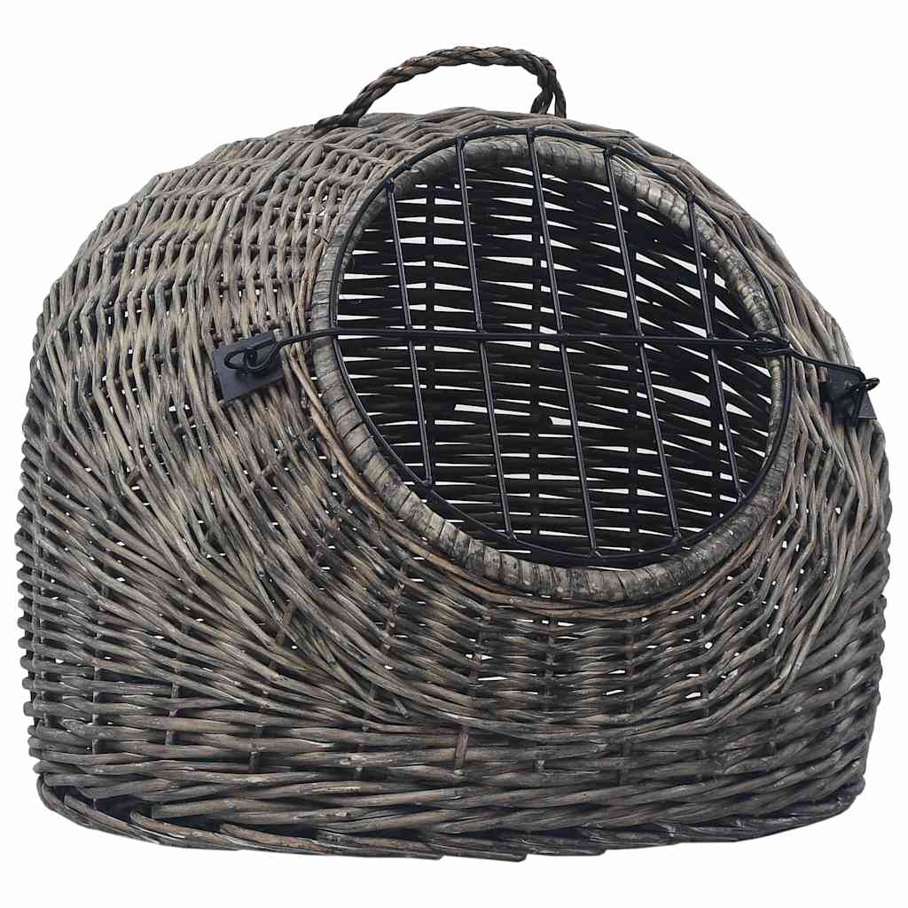 Καλάθι Μεταφοράς Γάτας Γκρι 60x45x45 εκ. από Φυσικό Ξύλο Ιτιάς