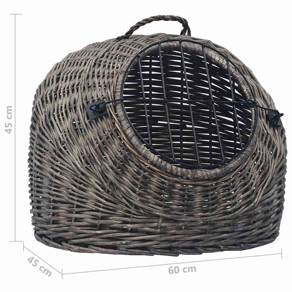 Καλάθι Μεταφοράς Γάτας Γκρι 60x45x45 εκ. από Φυσικό Ξύλο Ιτιάς