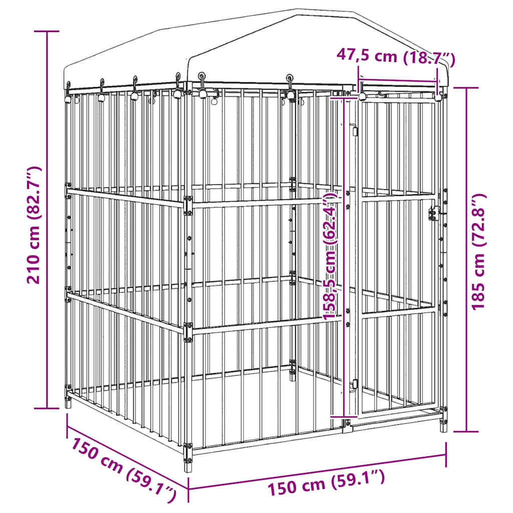 Κλουβί Σκύλου Εξωτερικού Χώρου 150 x 150 x 210 εκ. με Στέγαστρο