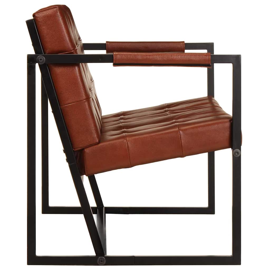 Καναπές Διθέσιος Καφέ από Γνήσιο Δέρμα Κατσίκας