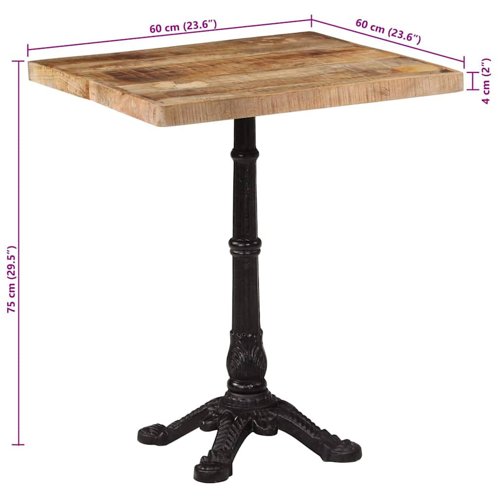 Τραπέζι Bistro 60 x 60 x 77 εκ. Ακατέργαστο Ξύλο Μάνγκο