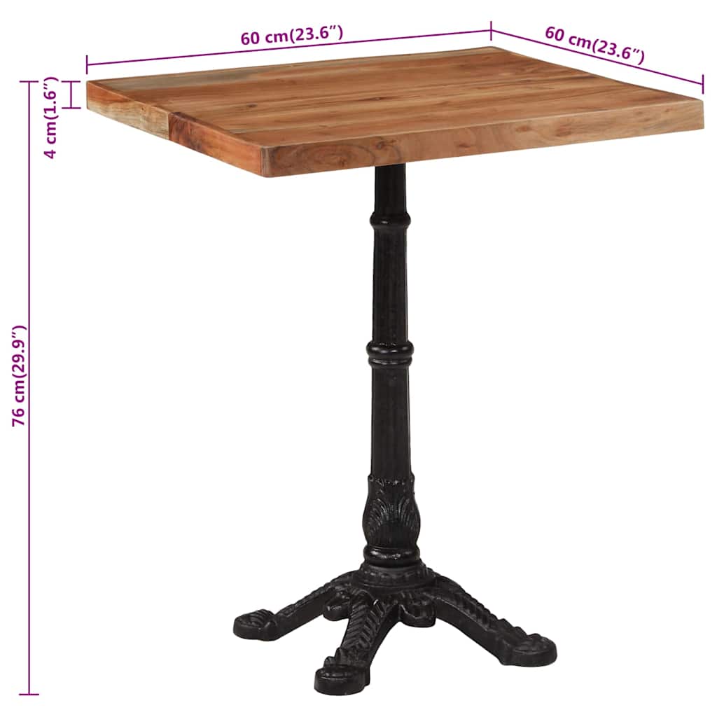 Τραπέζι Bistro 60 x 60 x 76 εκ. από Μασίφ Ξύλο Ακακίας
