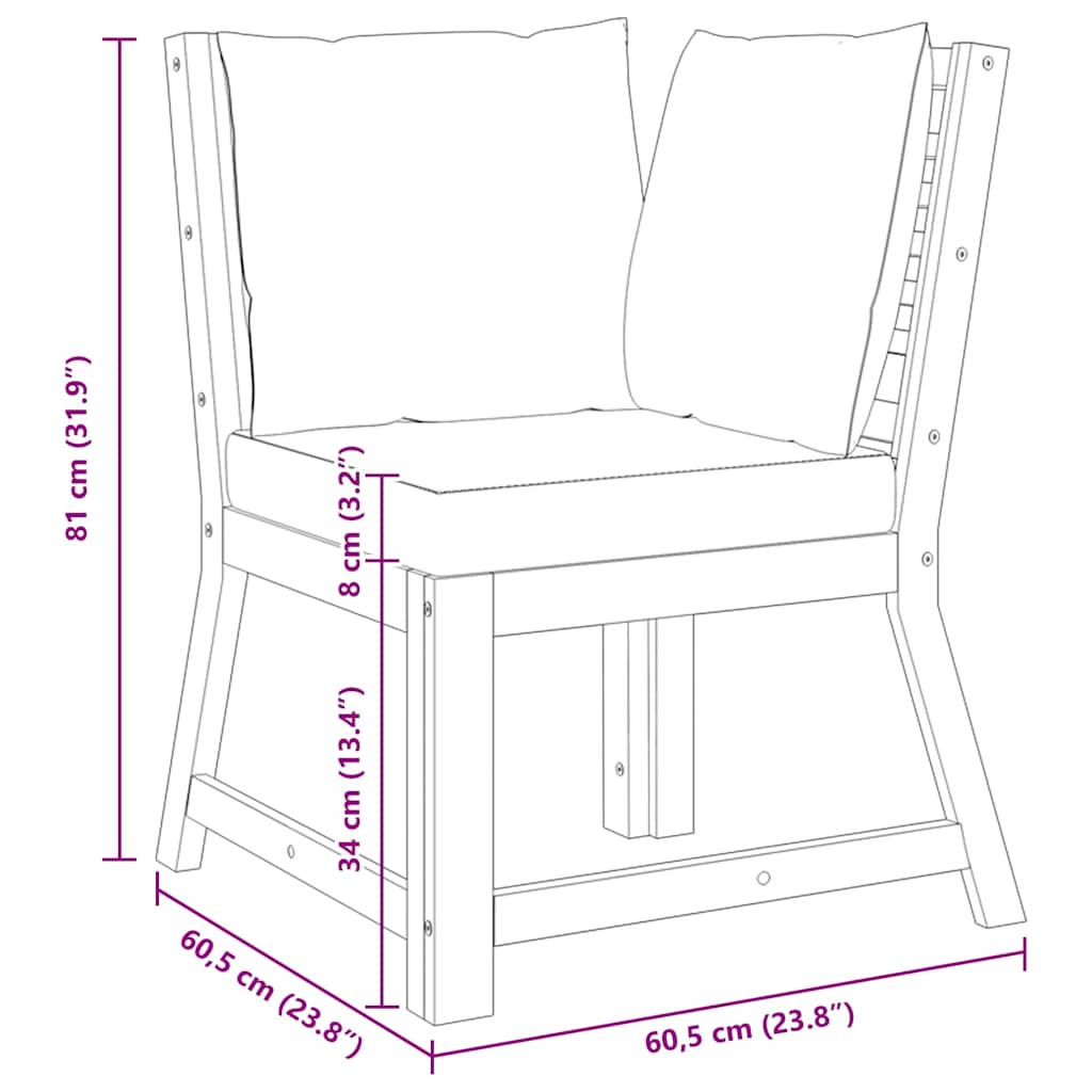 Καναπές Αρθρωτός από Μασίφ Ξύλο Ακακίας & Σκούρα Γκρι Μαξιλάρι
