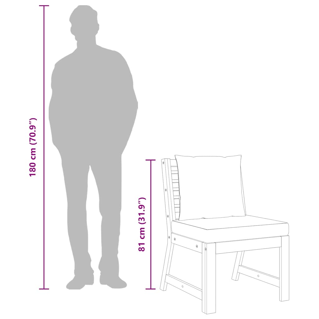 Καναπές Μεσαίος Τμηματικός Μασίφ Ξύλο Ακακίας με Κρεμ Μαξιλάρι