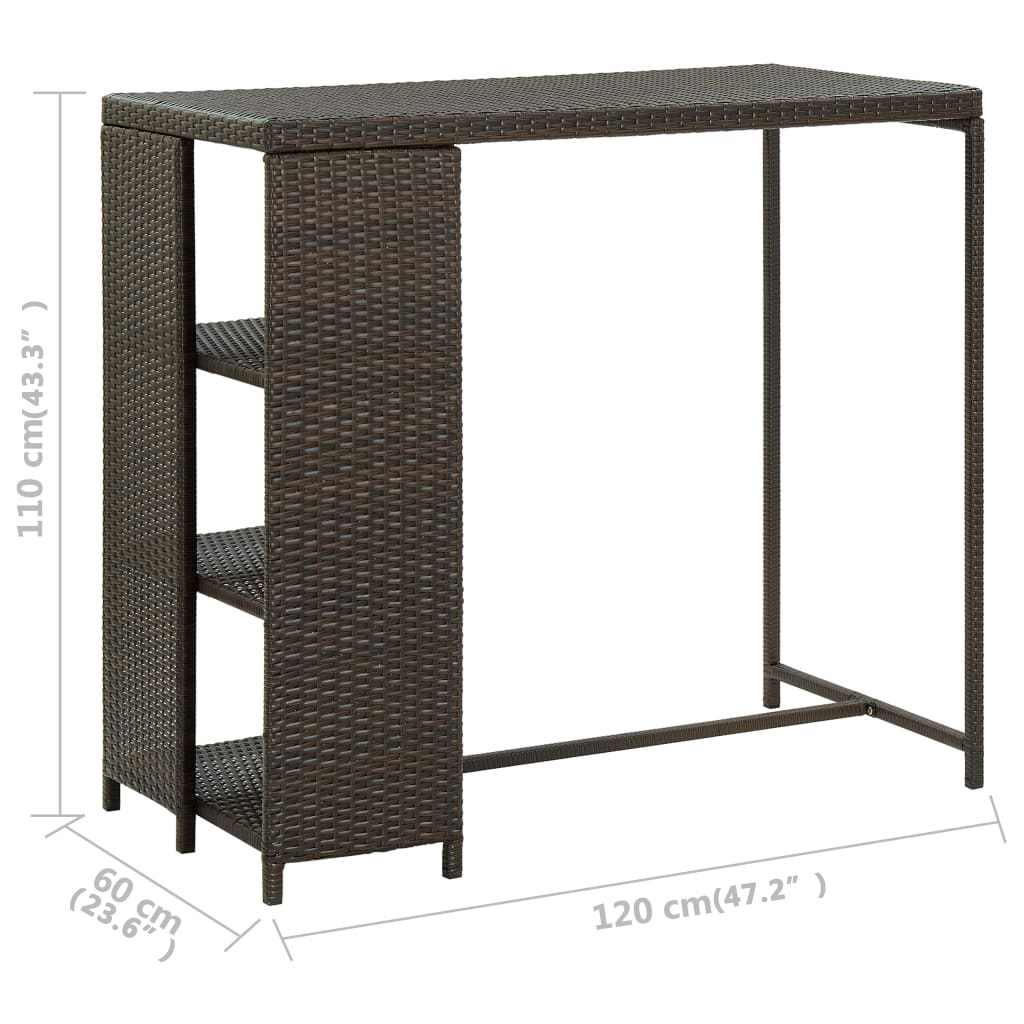 Τραπέζι Μπαρ με Ράφια Καφέ 120x60x110 εκ. από Συνθετικό Ρατάν