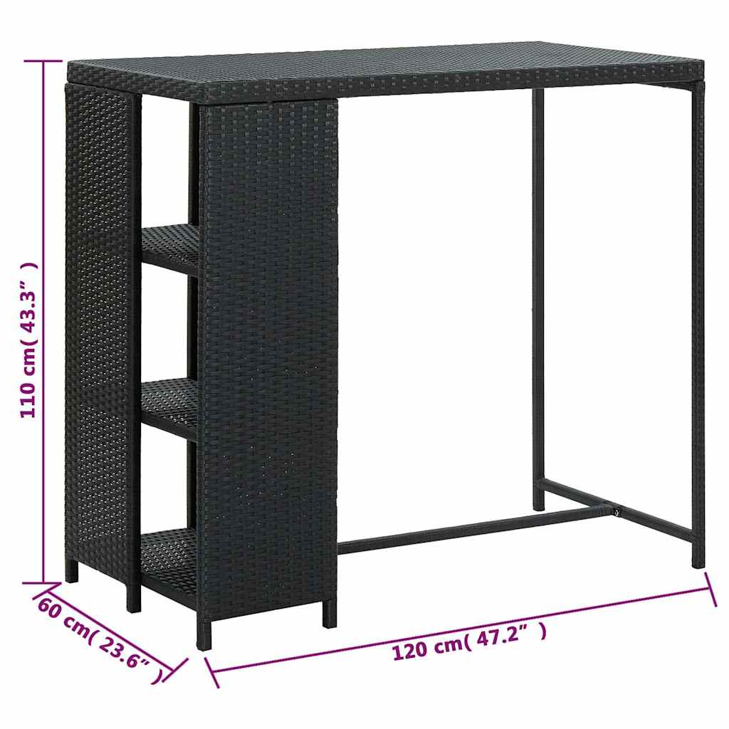 Τραπέζι Μπαρ με Ράφια Μαύρο 120x60x110 εκ. από Συνθετικό Ρατάν
