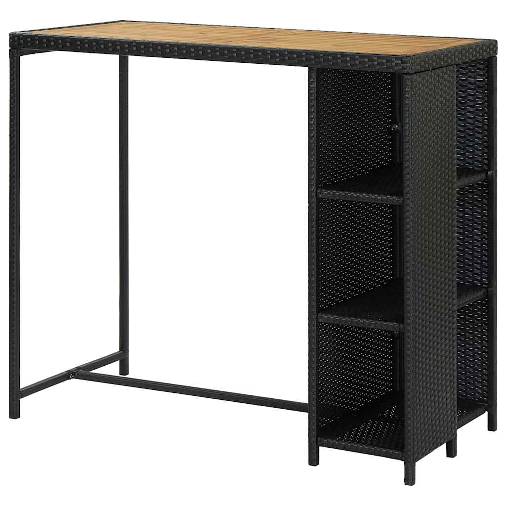 Τραπέζι Μπαρ με Ράφια Μαύρο 120x60x110 εκ. από Συνθετικό Ρατάν