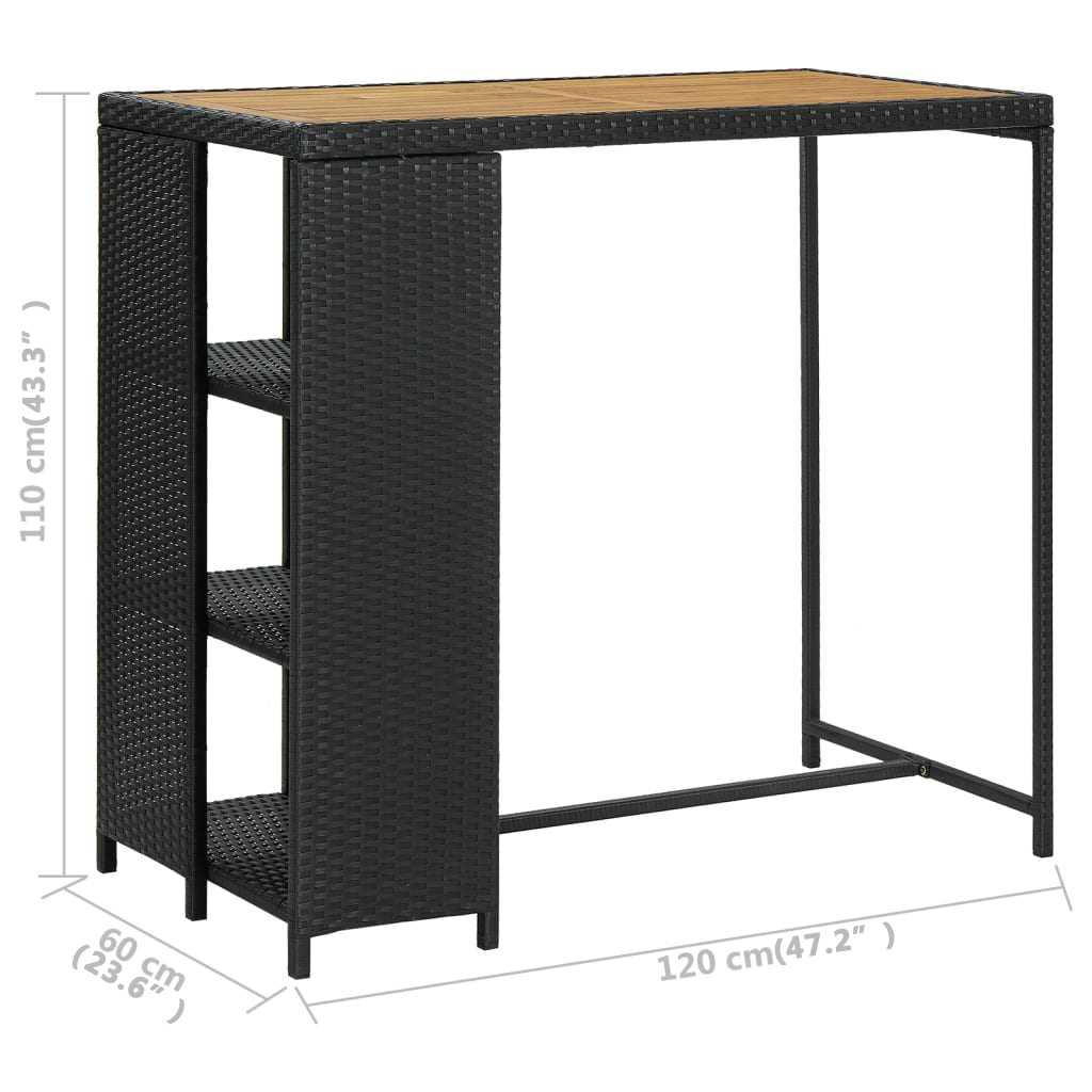 Τραπέζι Μπαρ με Ράφια Μαύρο 120x60x110 εκ. από Συνθετικό Ρατάν