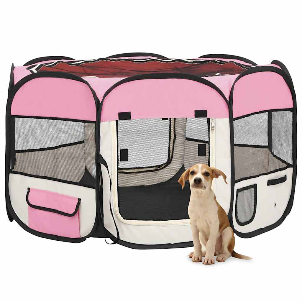 Πάρκο Σκύλου Πτυσσόμενο Ροζ 110x110x58 εκ. με Σάκο Μεταφοράς