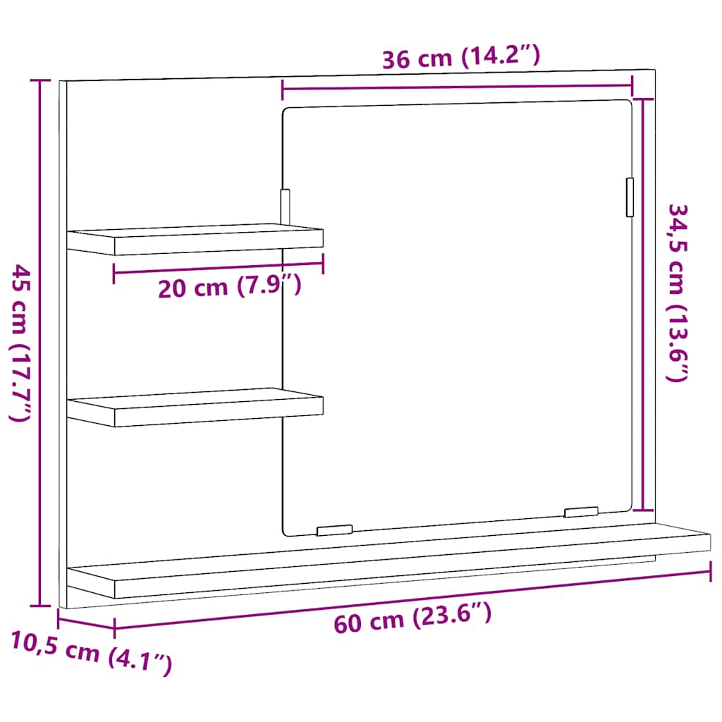 Καθρέφτης Μπάνιου Sonoma Δρυς 60 x 10,5 x 45 εκ. Επεξ. Ξύλο