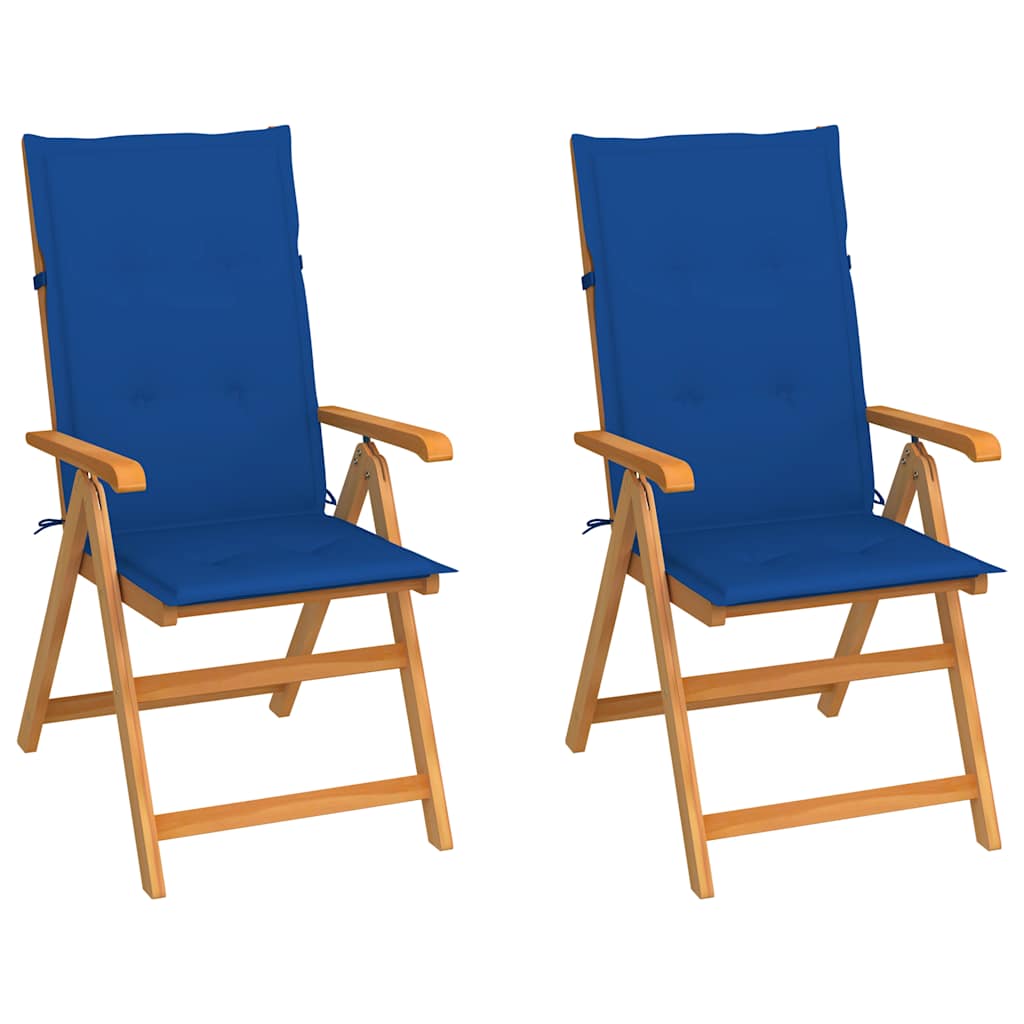 Πτυσσόμενες Καρέκλες 2 τεμ. με Μαξιλάρια Royal Blue από Μασίφ Ξύλο Teak