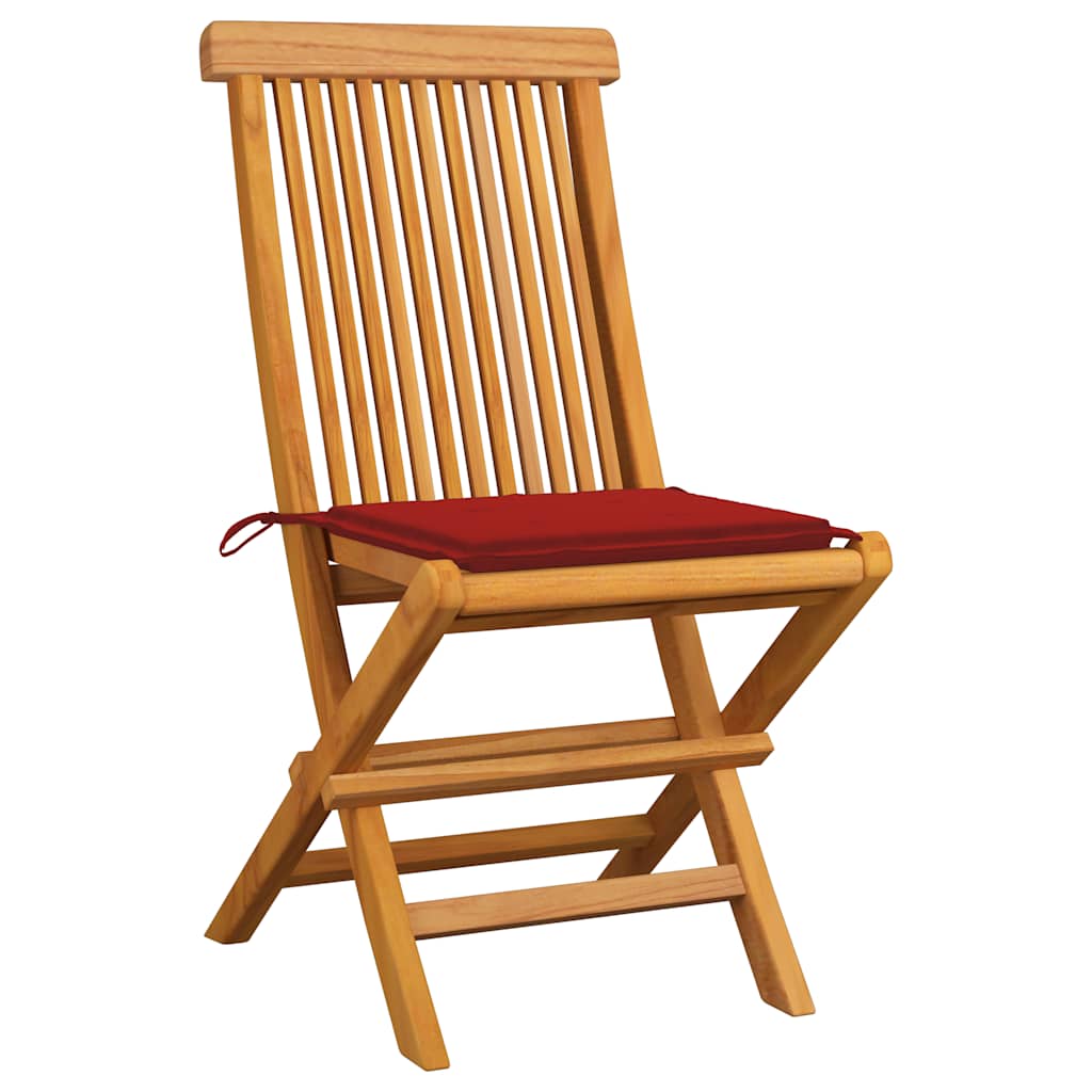 Πτυσσόμενες Καρέκλες με Κόκκινα Μαξιλάρια 4 τεμ. από Μασίφ Ξύλο Teak – εικόνα προϊόντος 2