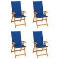 Πτυσσόμενες Καρέκλες 4 τεμ. με Μαξιλάρια Royal Blue από Μασίφ Ξύλο Teak