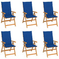 Πτυσσόμενες Καρέκλες 6 τεμ. με Μαξιλάρια Royal Blue από Μασίφ Ξύλο Teak