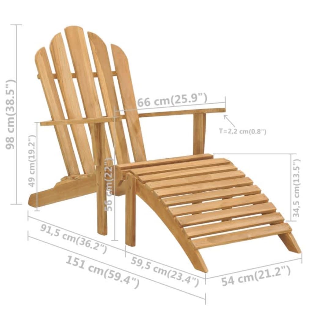 Καρέκλα Adirondack με Υποπόδιο από Μασίφ Ξύλο Teak – εικόνα προϊόντος 6