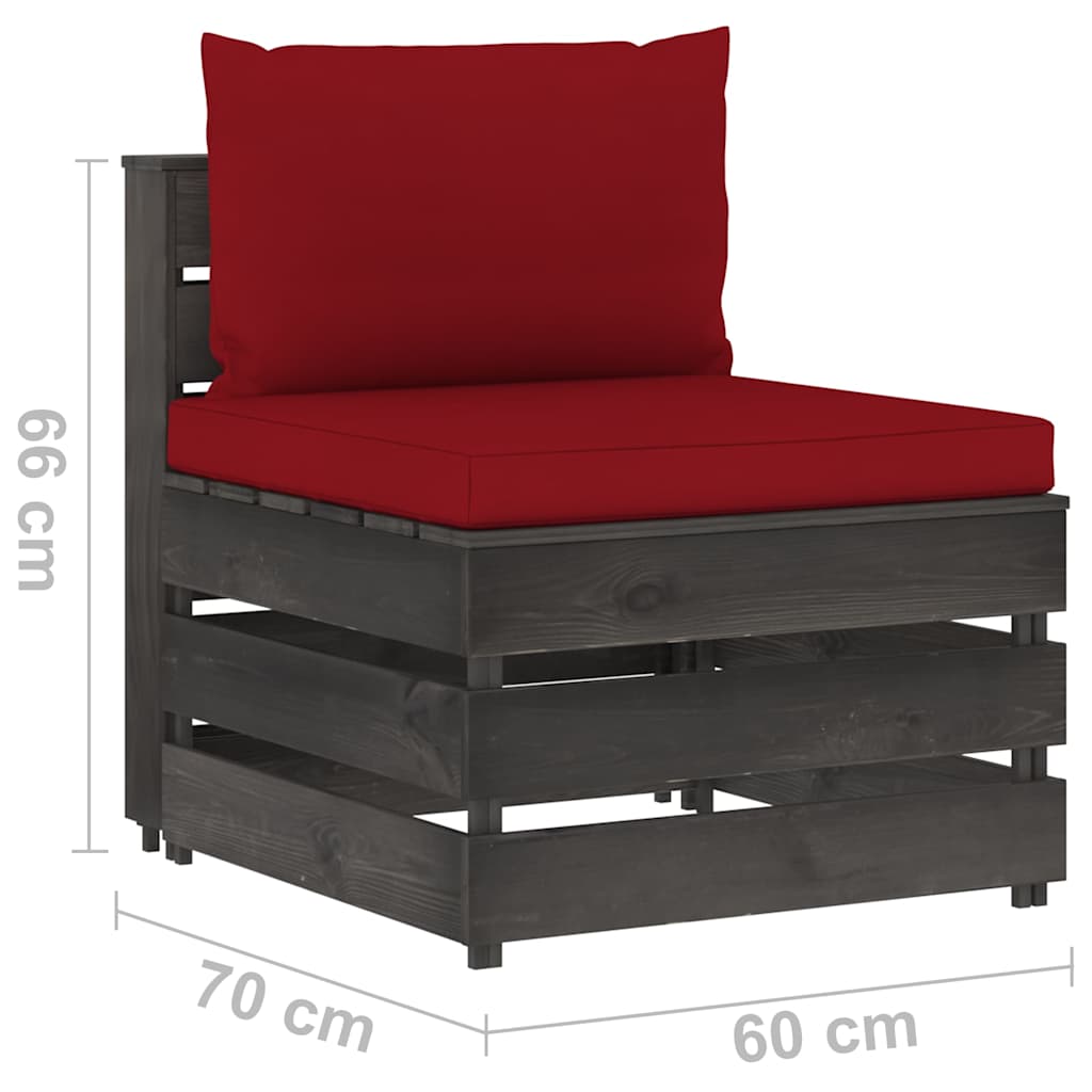 Καναπές Μεσαίος Τμηματικός Γκρι Εμποτισμένο Ξύλο με Μαξιλάρια