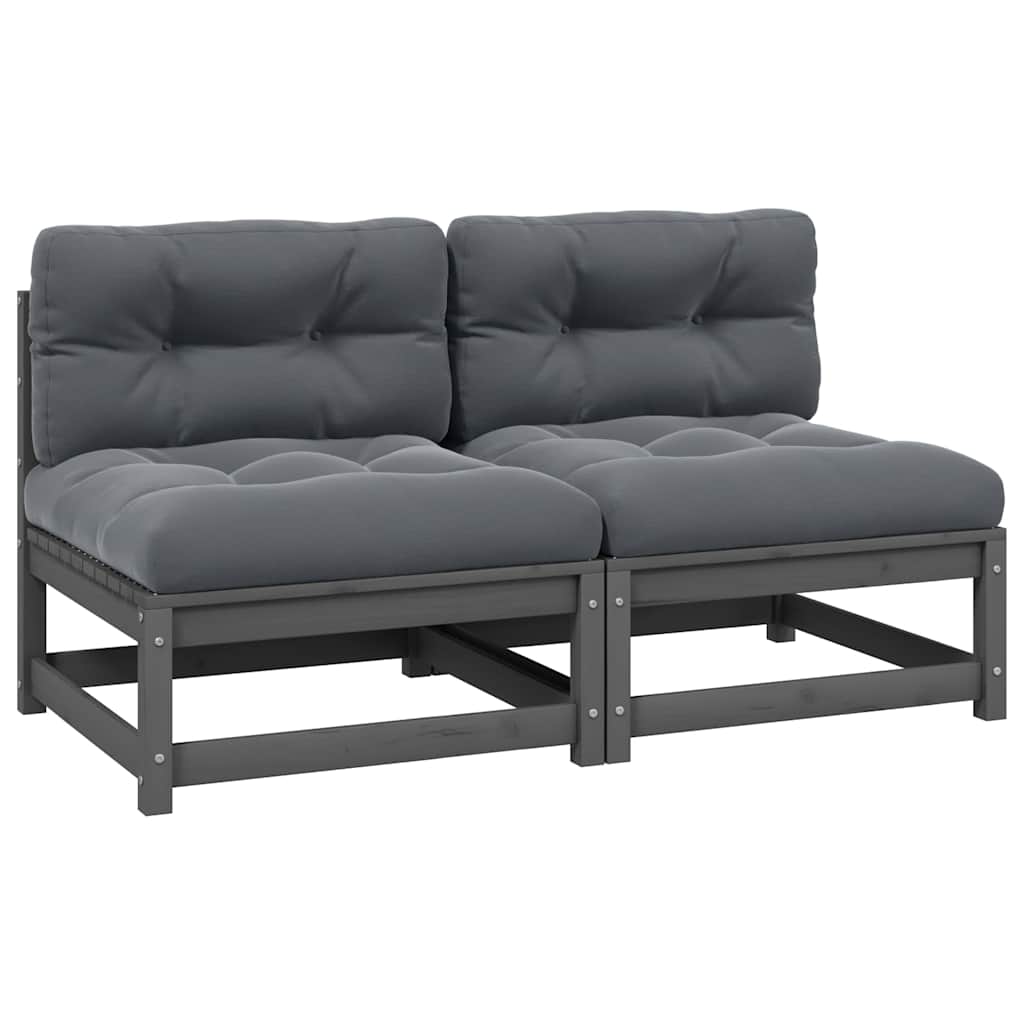 Καναπέδες Κήπου Μεσ. 2 τεμ. Γκρι Μασίφ Ξύλο Πεύκου με Μαξιλάρια