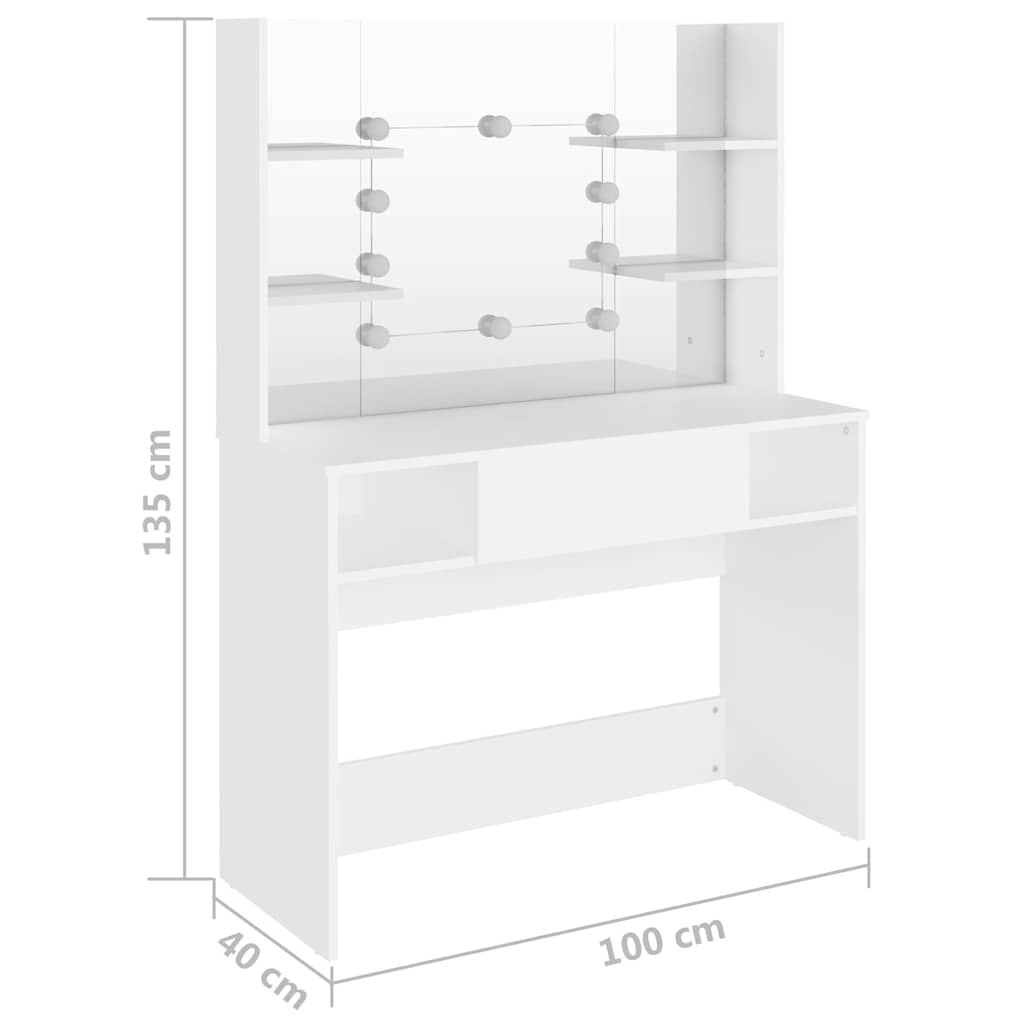 Έπιπλο Μακιγιάζ με Φωτισμό LED Λευκό 100 x 40 x 135 εκ. από MDF