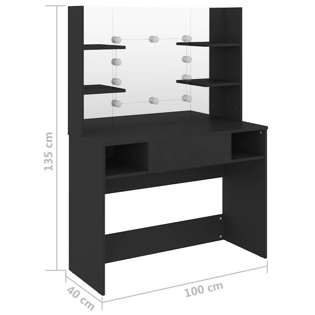 Έπιπλο Μακιγιάζ με Φωτισμό LED Μαύρο 100 x 40 x 135 εκ. από MDF
