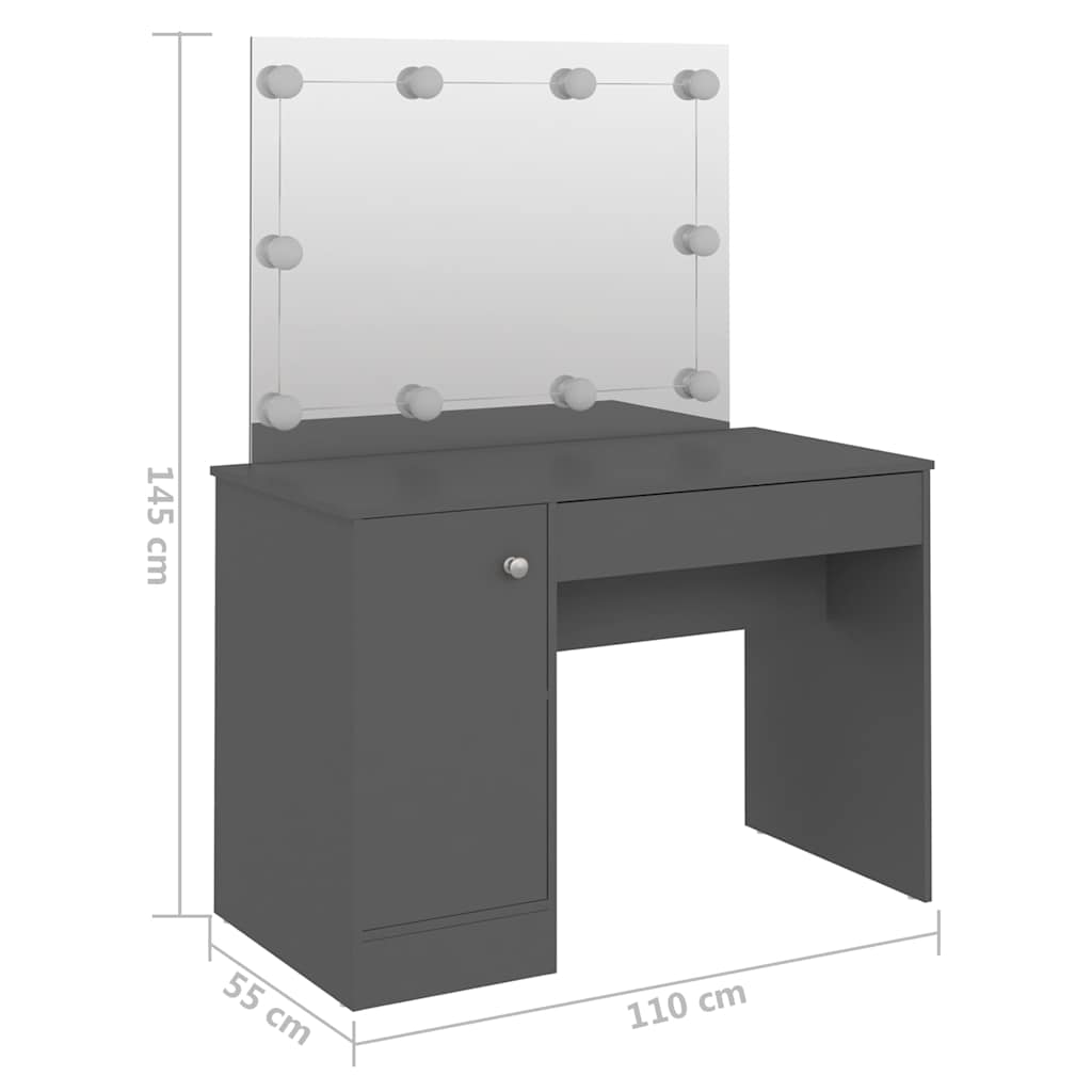 Έπιπλο Μακιγιάζ με Φωτισμό LED Γκρι 110 x 55 x 145 εκ. από MDF