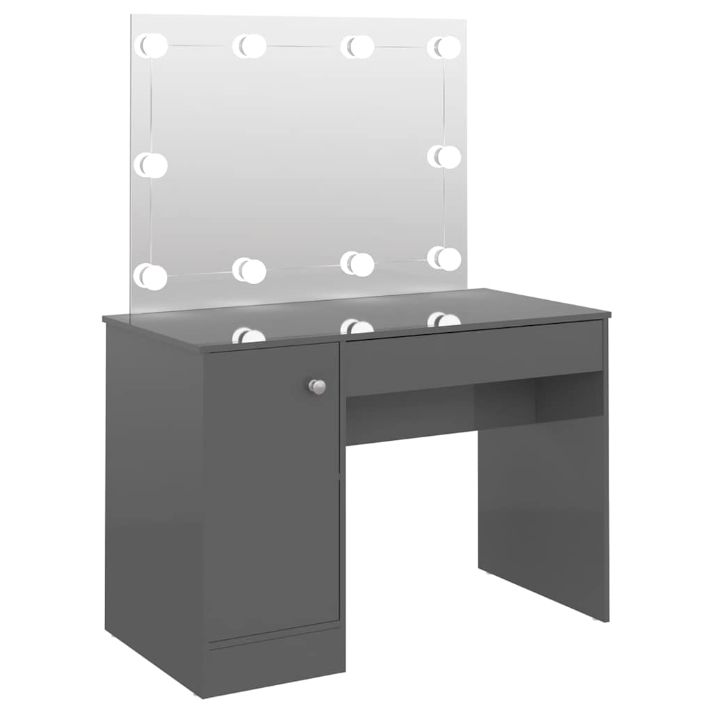 Έπιπλο Μακιγιάζ με Φωτισμό LED Λαμπερό Γκρι 110x55x145 εκ. MDF