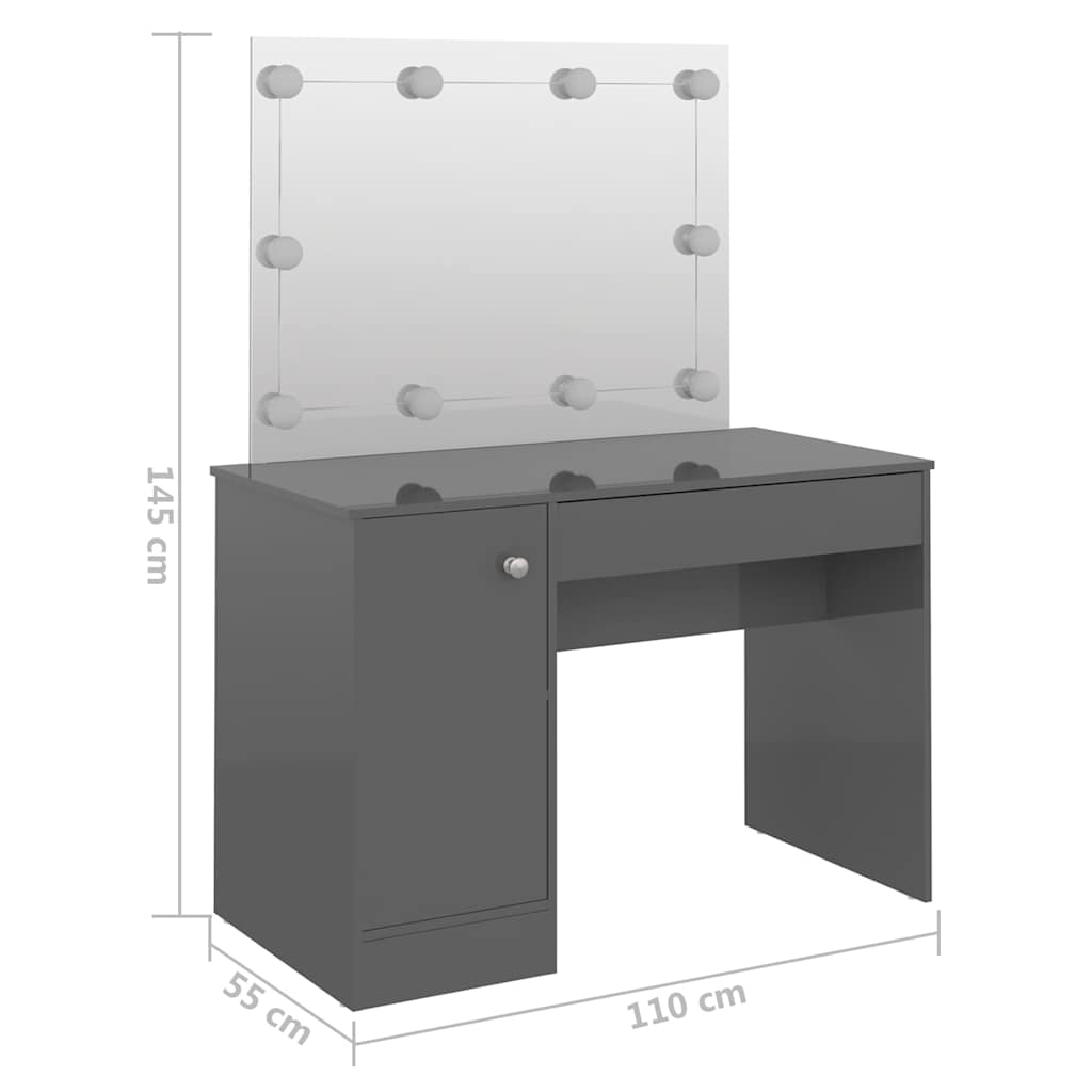 Έπιπλο Μακιγιάζ με Φωτισμό LED Λαμπερό Γκρι 110x55x145 εκ. MDF