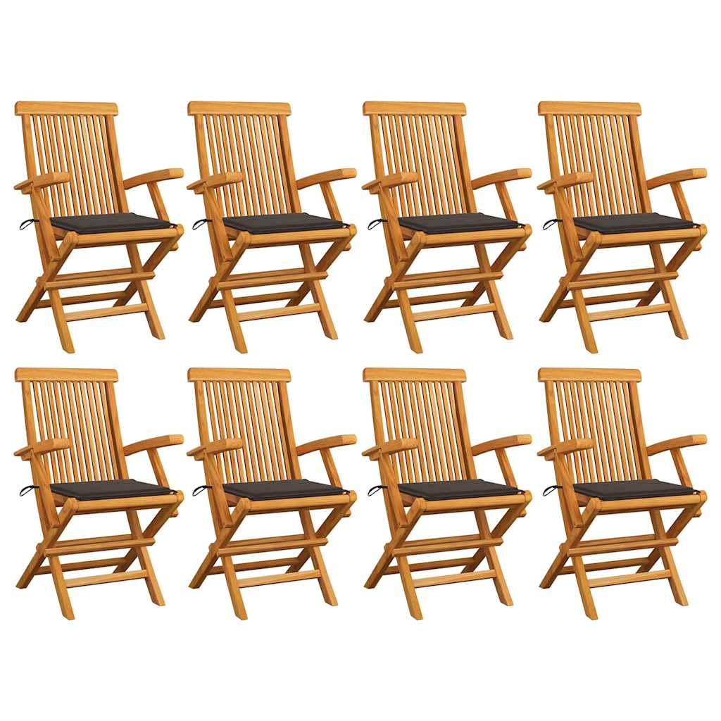 Πτυσσόμενες καρέκλες με μαξιλάρια Taupe 8 τεμ. από μασίφ ξύλο Teak