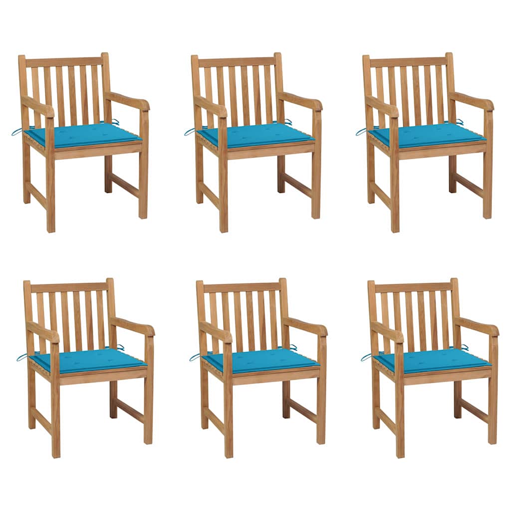 Καρέκλες Κήπου 6 τεμ. από Μασίφ Ξύλο Teak με Μπλε Μαξιλάρια