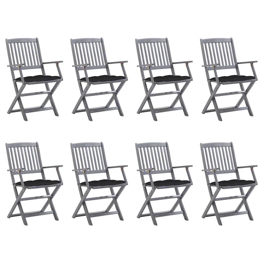 Πτυσσόμενες Καρέκλες 8 τεμ. με Μαξιλάρια από Μασίφ Ξύλο Ακακίας