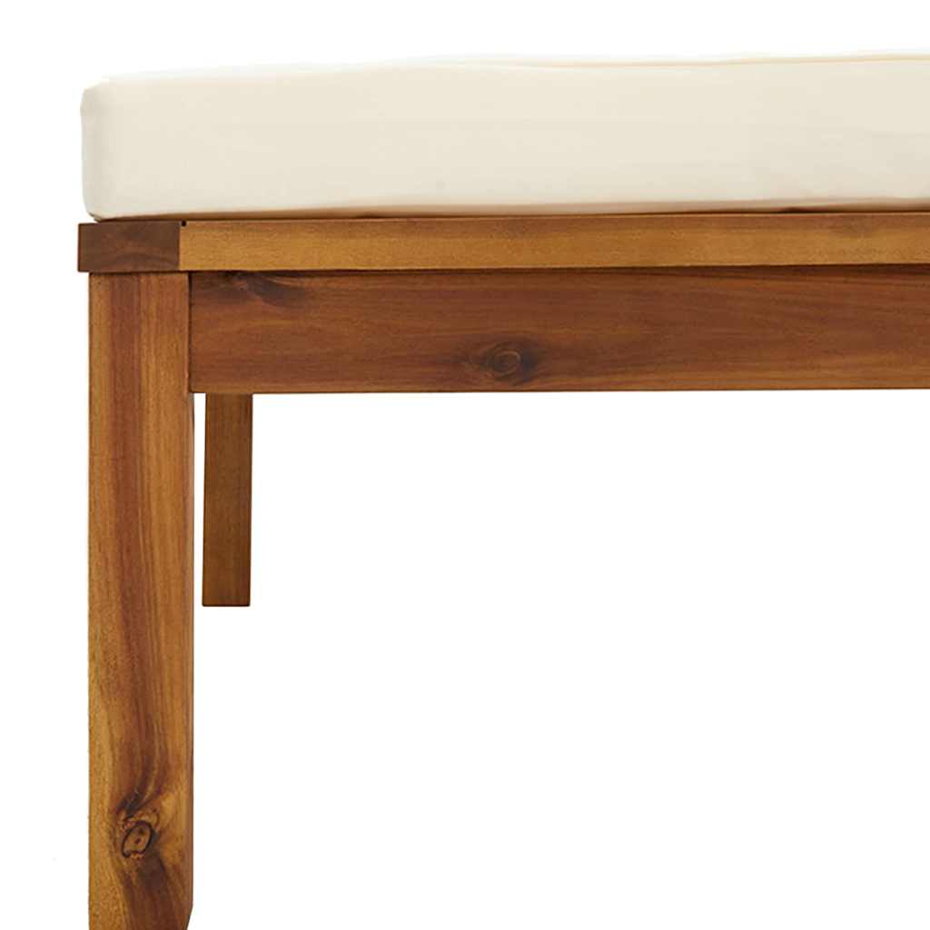 Υποπόδιο από Μασίφ Ξύλο Ακακίας με Λευκό Κρεμ Μαξιλάρι