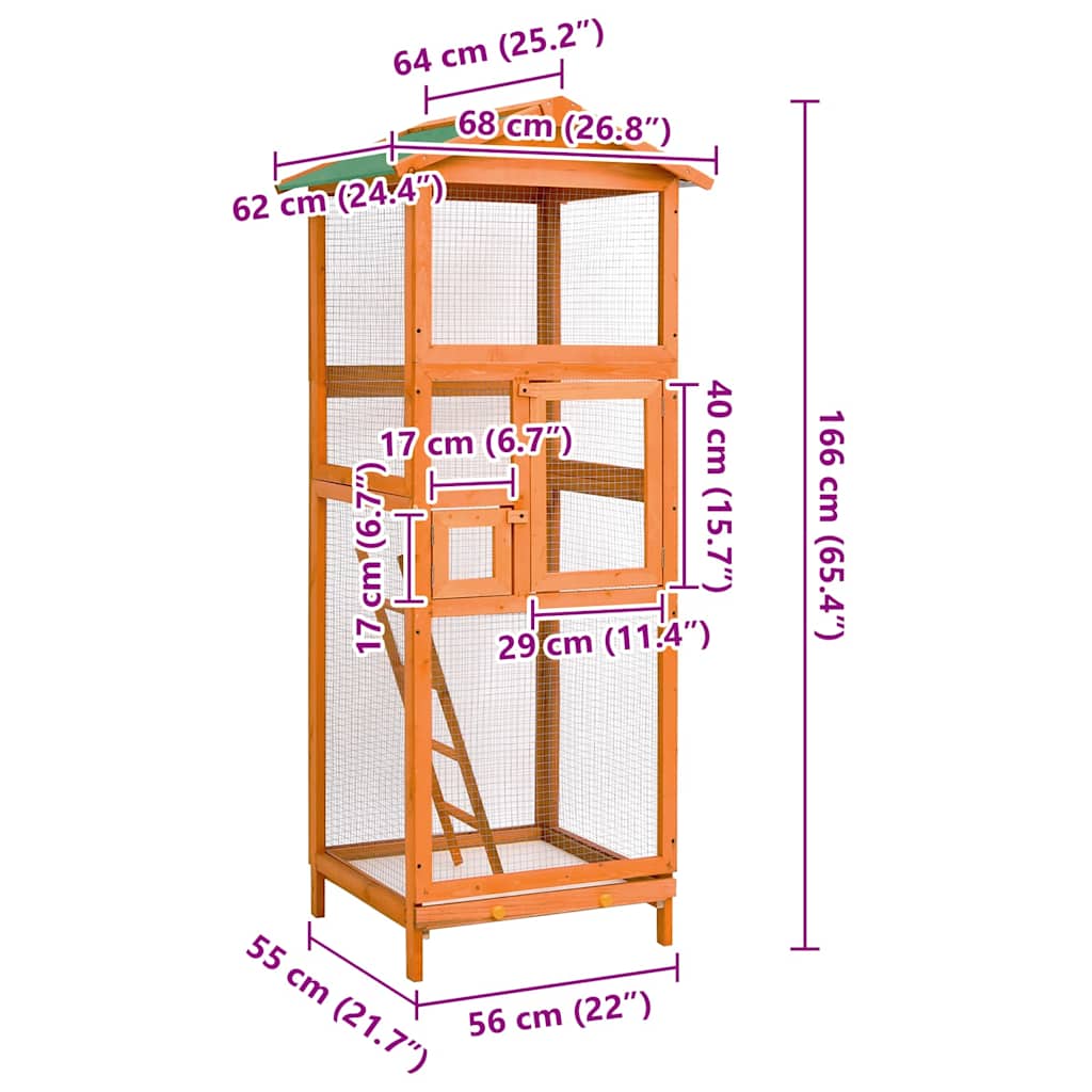 Κλουβί Πτηνού 60 x 62 x 166 εκ. από Μασίφ Ξύλο Ελάτης