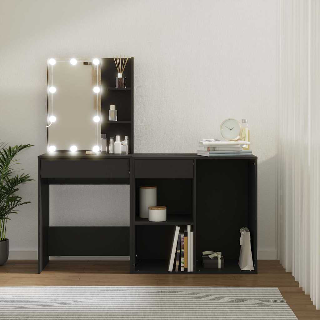 Μπουντουάρ με LED & Ντουλάπι Μαύρο από Επεξεργασμένο Ξύλο