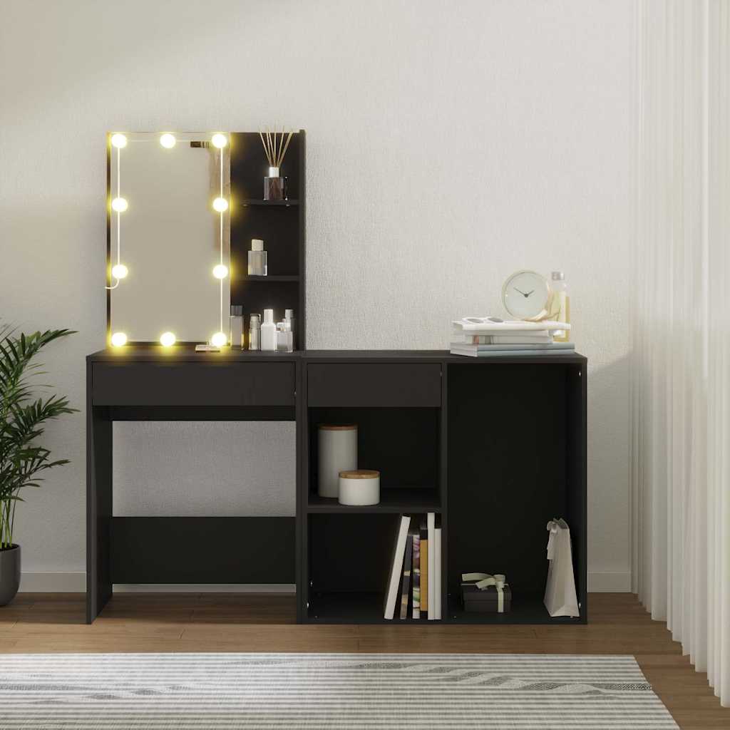 Μπουντουάρ με LED & Ντουλάπι Μαύρο από Επεξεργασμένο Ξύλο