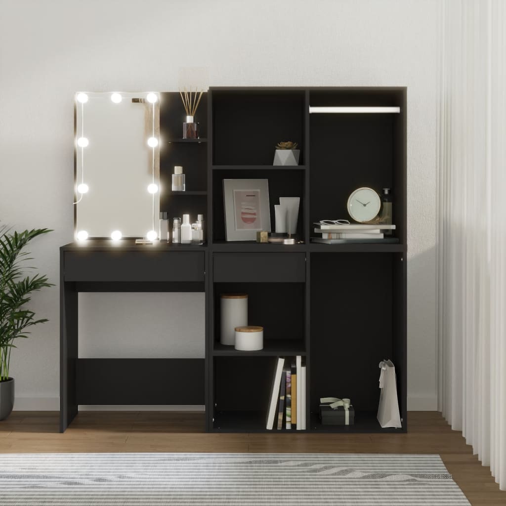 Μπουντουάρ με LED & Ντουλάπια Μαύρο από Επεξεργασμένο Ξύλο