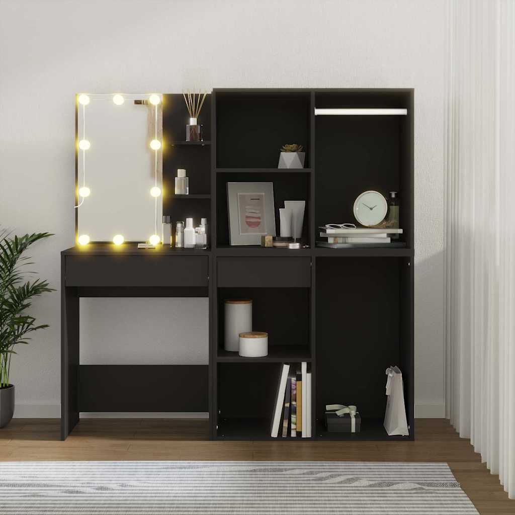 Μπουντουάρ με LED & Ντουλάπια Μαύρο από Επεξεργασμένο Ξύλο