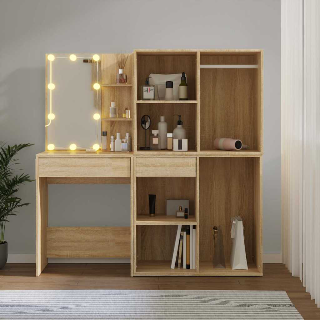 Μπουντουάρ LED με 2 Ντουλάπια Sonoma Δρυς από Επεξεργ. Ξύλο