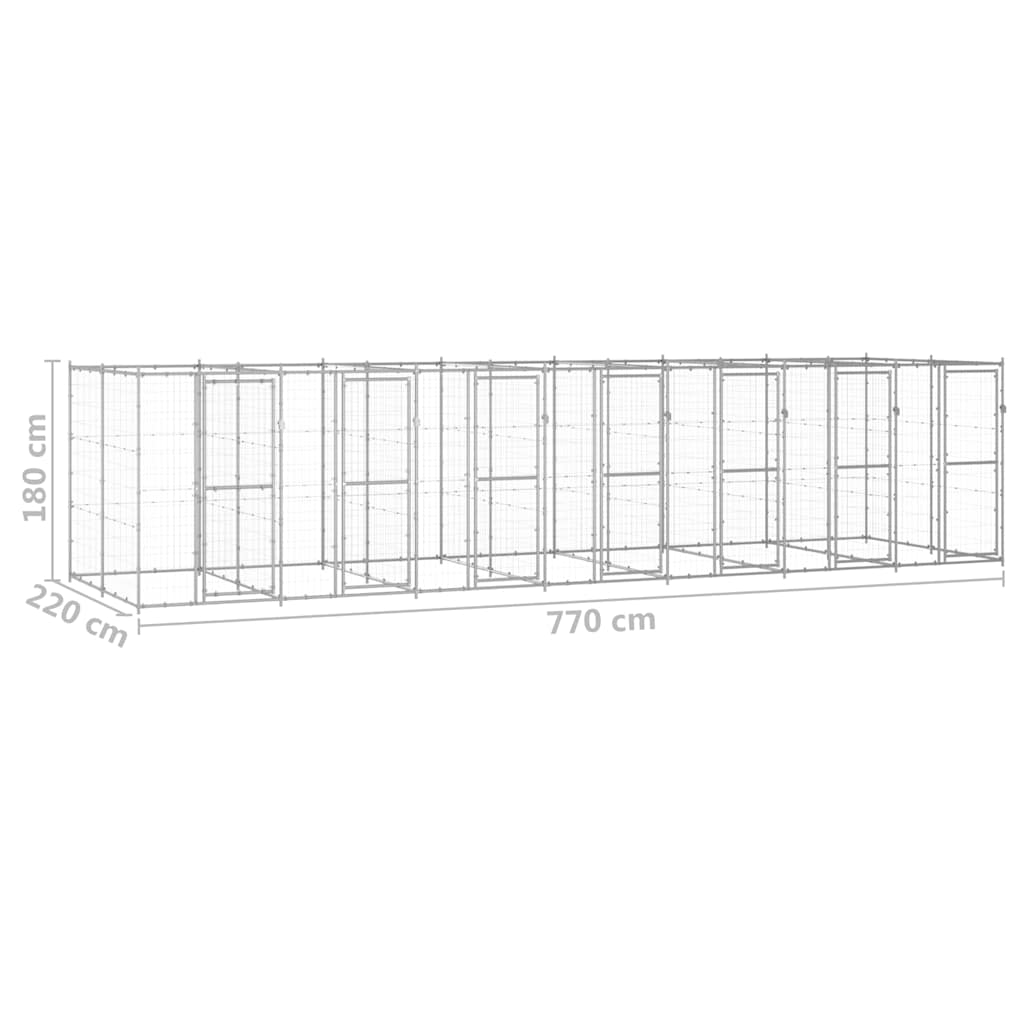 Κλουβί Σκύλου Εξωτερικού Χώρου 16,94 μ² από Γαλβανισμένο Χάλυβα