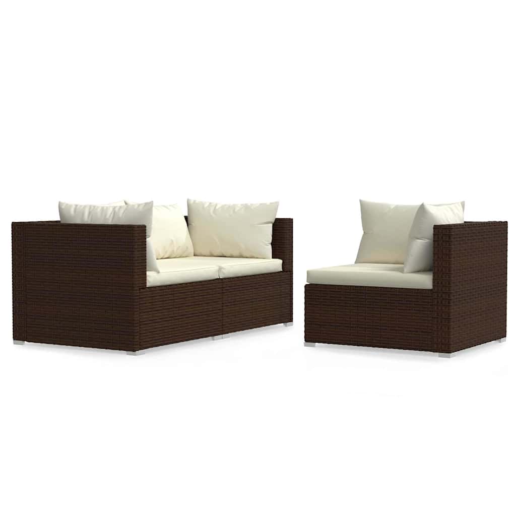 Σαλόνι Κήπου Σετ 3 Τεμ. Καφέ από Συνθετικό Ρατάν με Μαξιλάρια