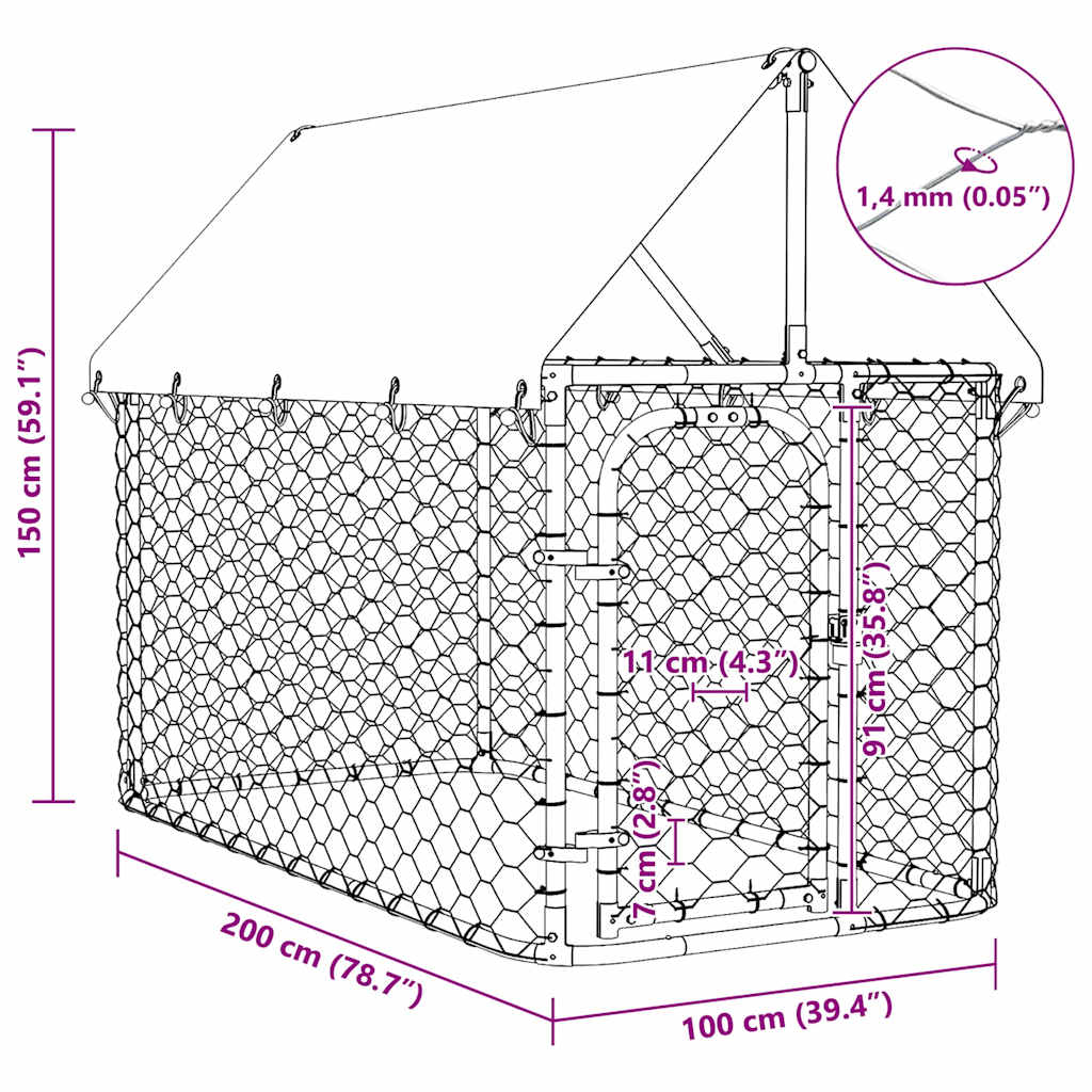 Κλουβί Σκύλου Εξωτερικού Χώρου 200 x 100 x 150 εκ. με Στέγαστρο