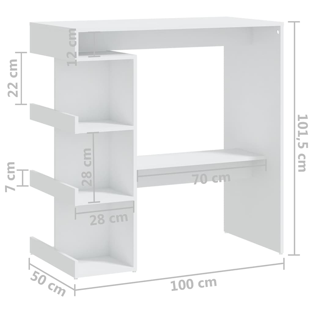 Τραπέζι Μπαρ με Ράφια Λευκό 100x50x101,5 εκ. από Επεξ. Ξύλο