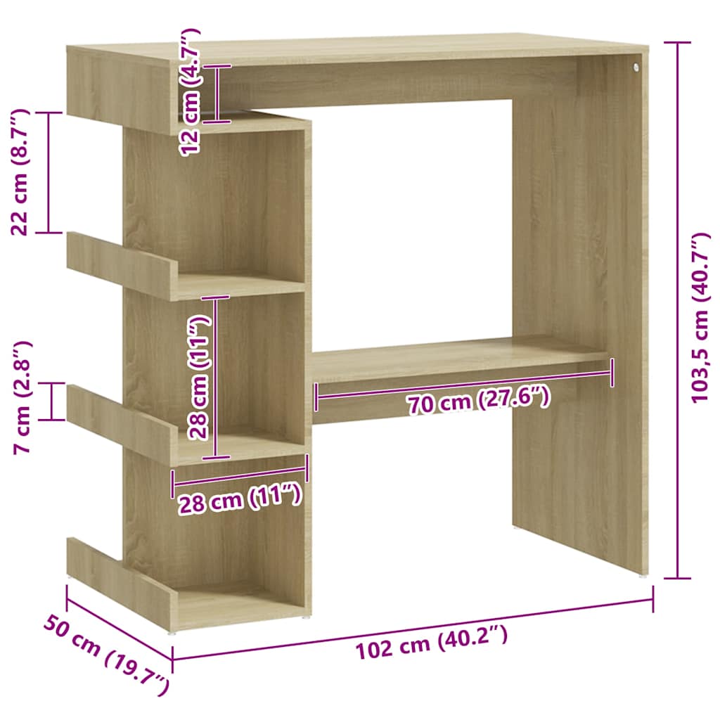 Τραπέζι Μπαρ με Ράφια Sonoma Δρυς 100x50x101,5 εκ. Επεξ. Ξύλο