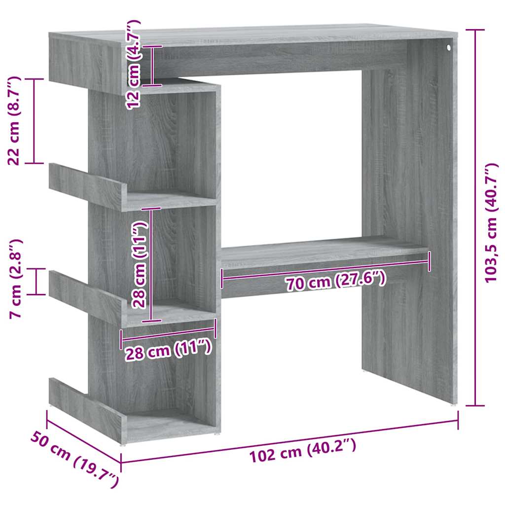 Τραπέζι Μπαρ με Ράφια Γκρι Sonoma 100x50x101,5 εκ.