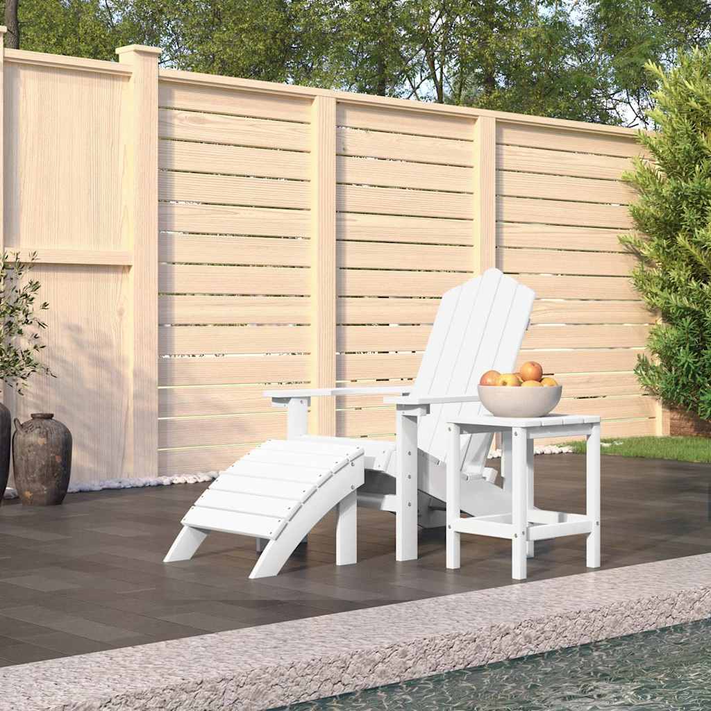 Καρέκλα Κήπου Adirondack Λευκή από HDPE με Υποπόδιο & Τραπεζάκι