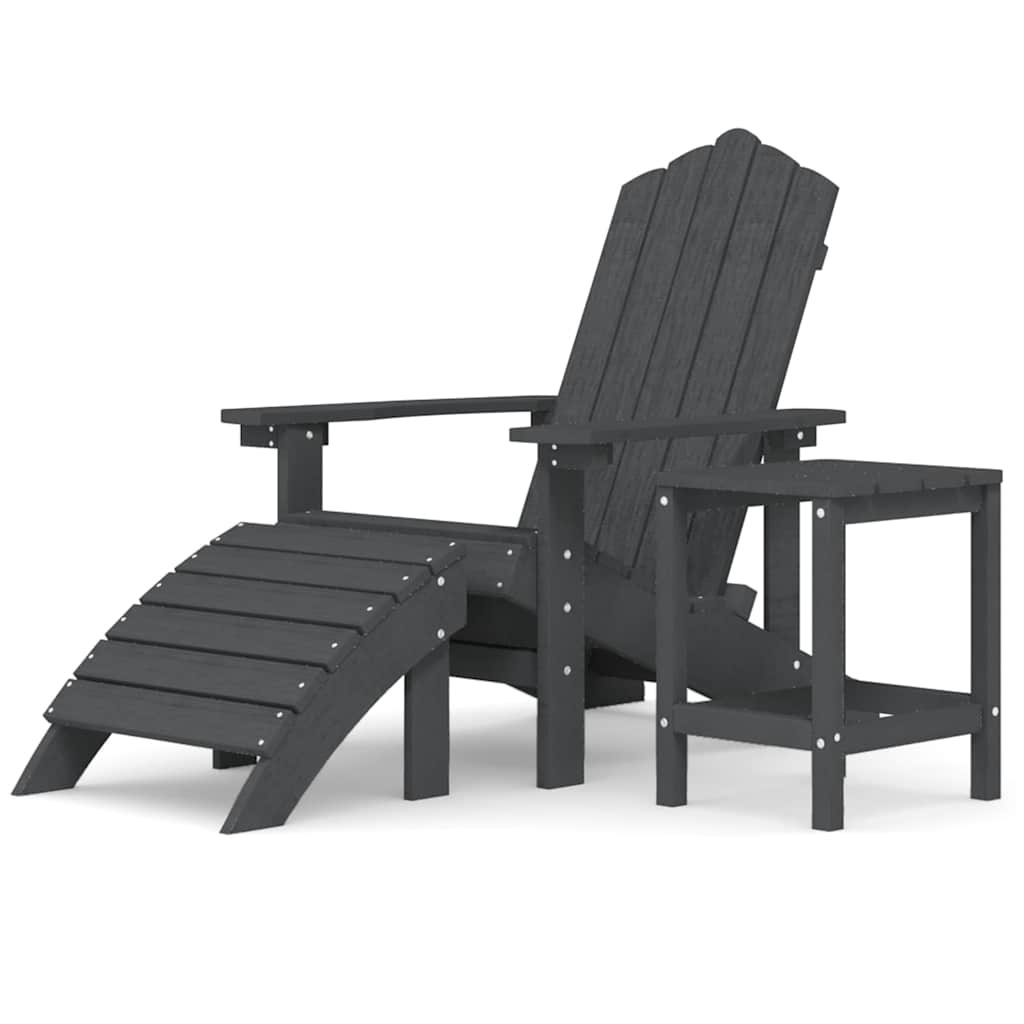 Καρέκλα Κήπου Adirondack Ανθρακί HDPE με Υποπόδιο & Τραπεζάκι – εικόνα προϊόντος 2