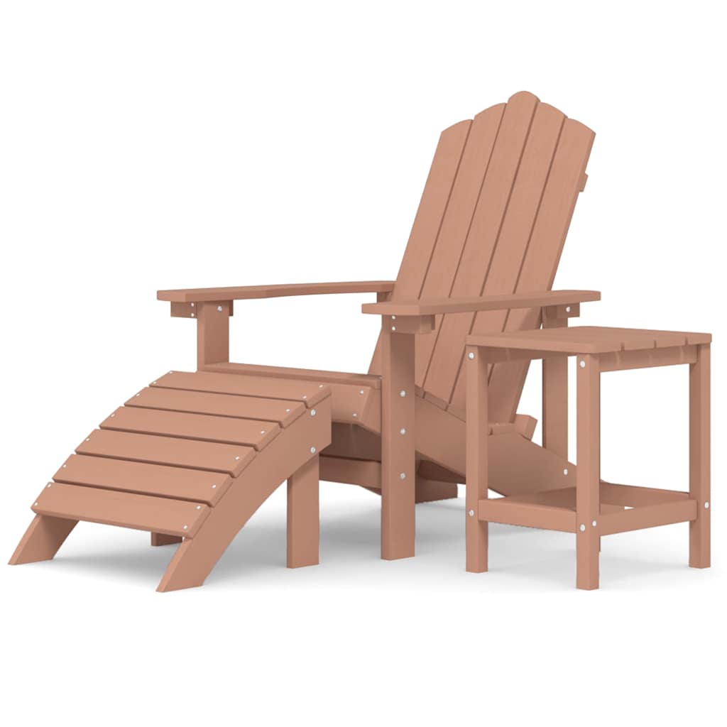 Καρέκλα Κήπου Adirondack Καφέ από HDPE με Υποπόδιο & Τραπεζάκι – εικόνα προϊόντος 2