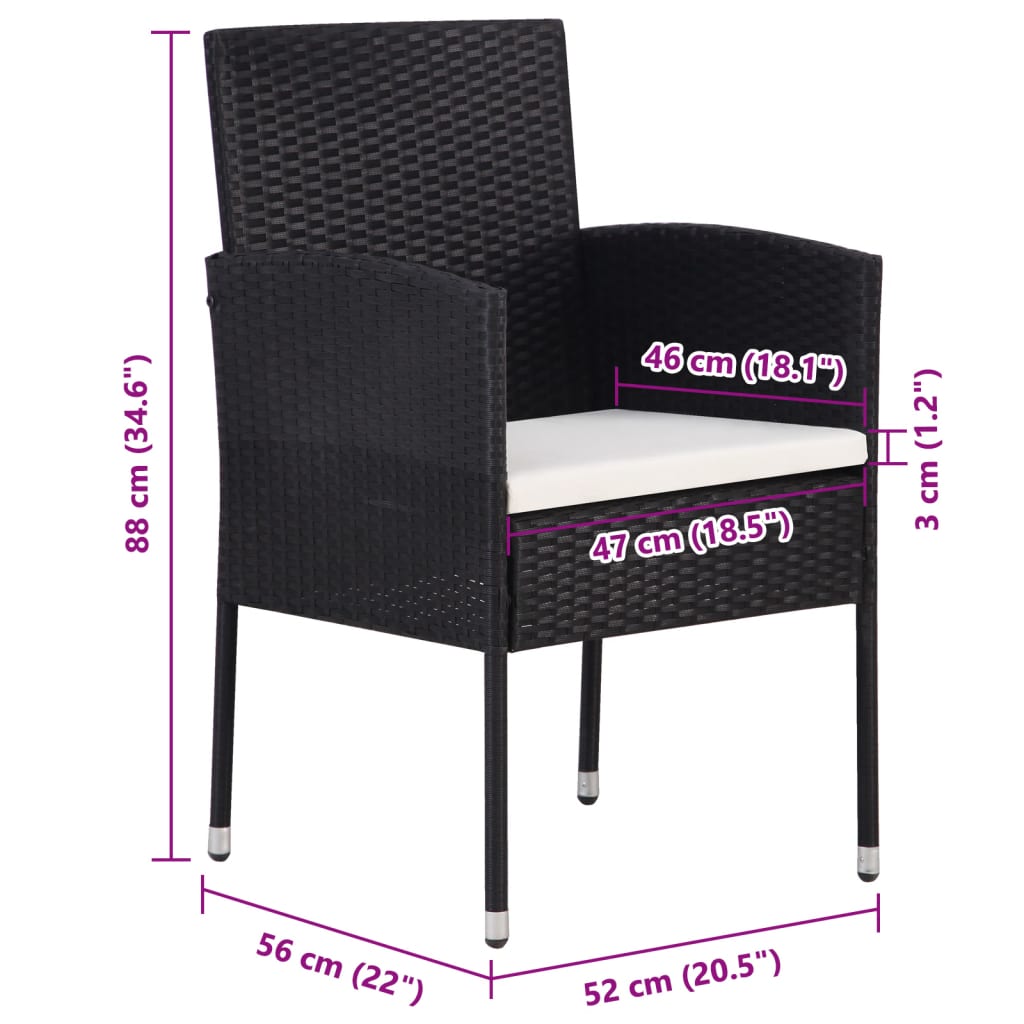 Καρέκλες Κήπου 4 τεμ. Μαύρες από Συνθετικό Ρατάν Κρεμ Μαξιλάρια – εικόνα προϊόντος 7