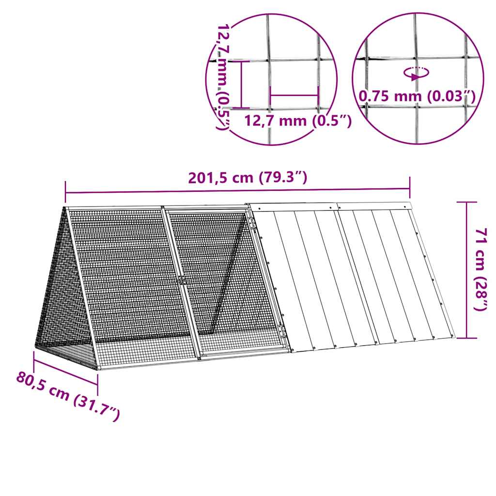 Κλουβί Κουνελιών Γκρι 201,5x80,5x71 εκ. Γαλβανισμένος Χάλυβας